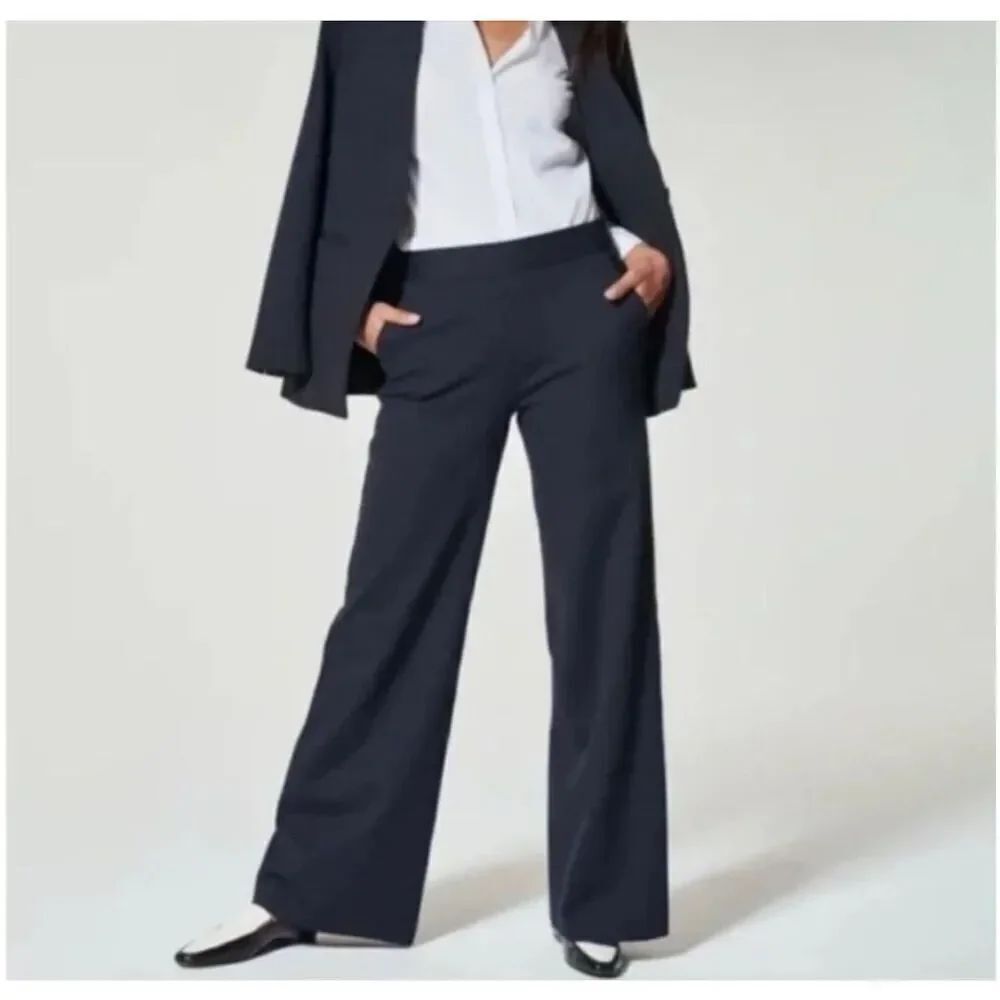 Spanx NWT navy gray pinstripe ponte perfect pant wide leg SP